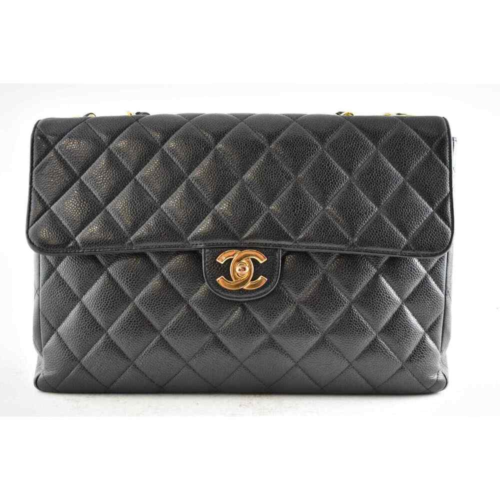 Chanel Vintage Black Caviar Gold 24K Jumbo Flap CC Logo Shoulder Crossbody Bag - Picture 2 of 12